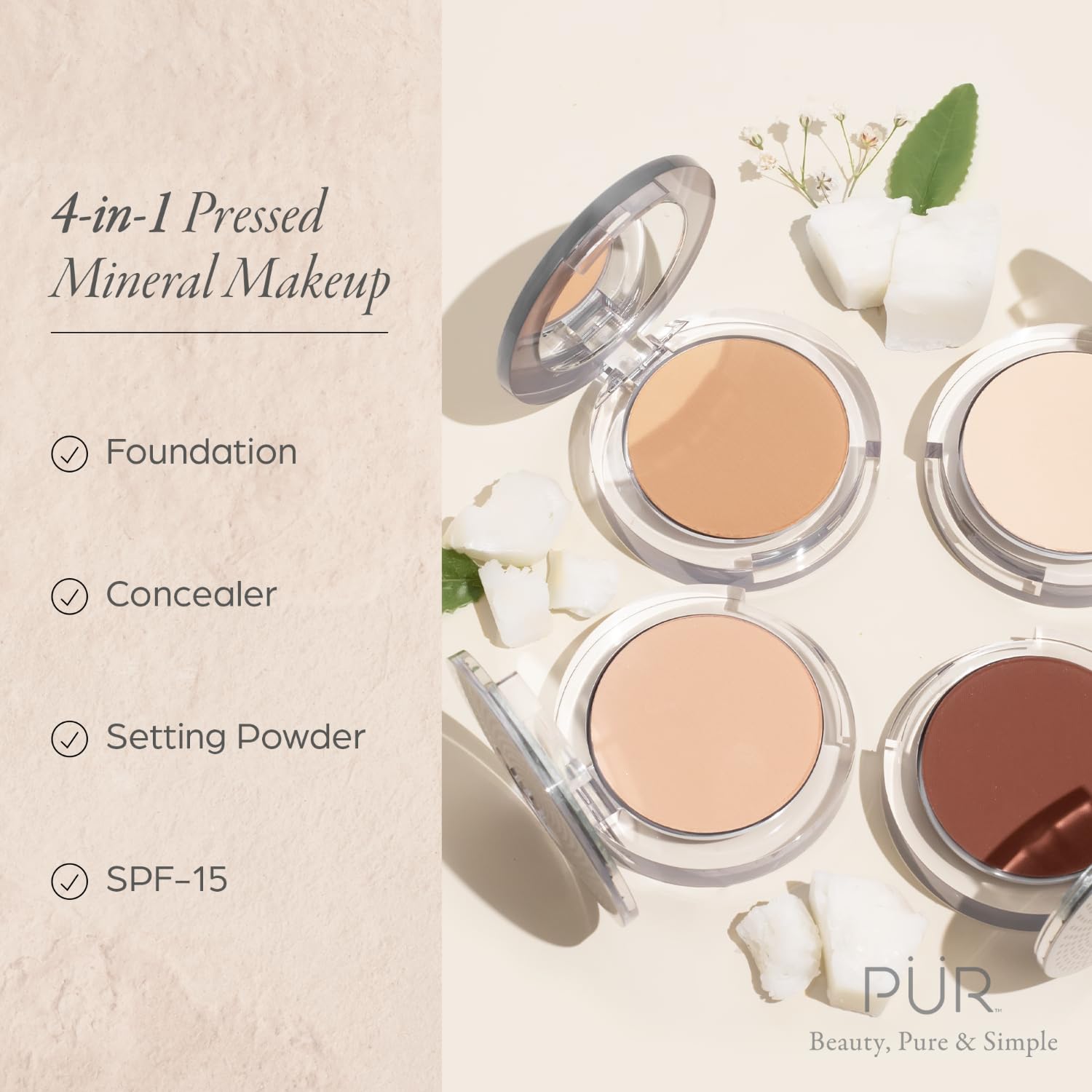 PÜR Beauty 4-in-1 Pressed Mineral Makeup SPF 15 Powder Foundation with Concealer & Finishing Powder- Medium to Full Coverage Foundation- Mineral-Based Powder- Cruelty-Free & Vegan Friendly - Image 2