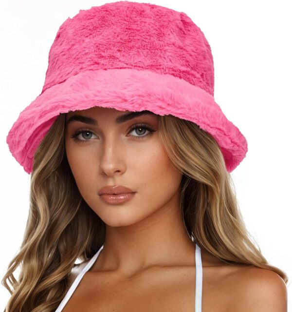 Zando Fuzzy Winter Warm Faux Fur Bucket Hat – Cute Soft Fluffy Rave Fisherman Cap