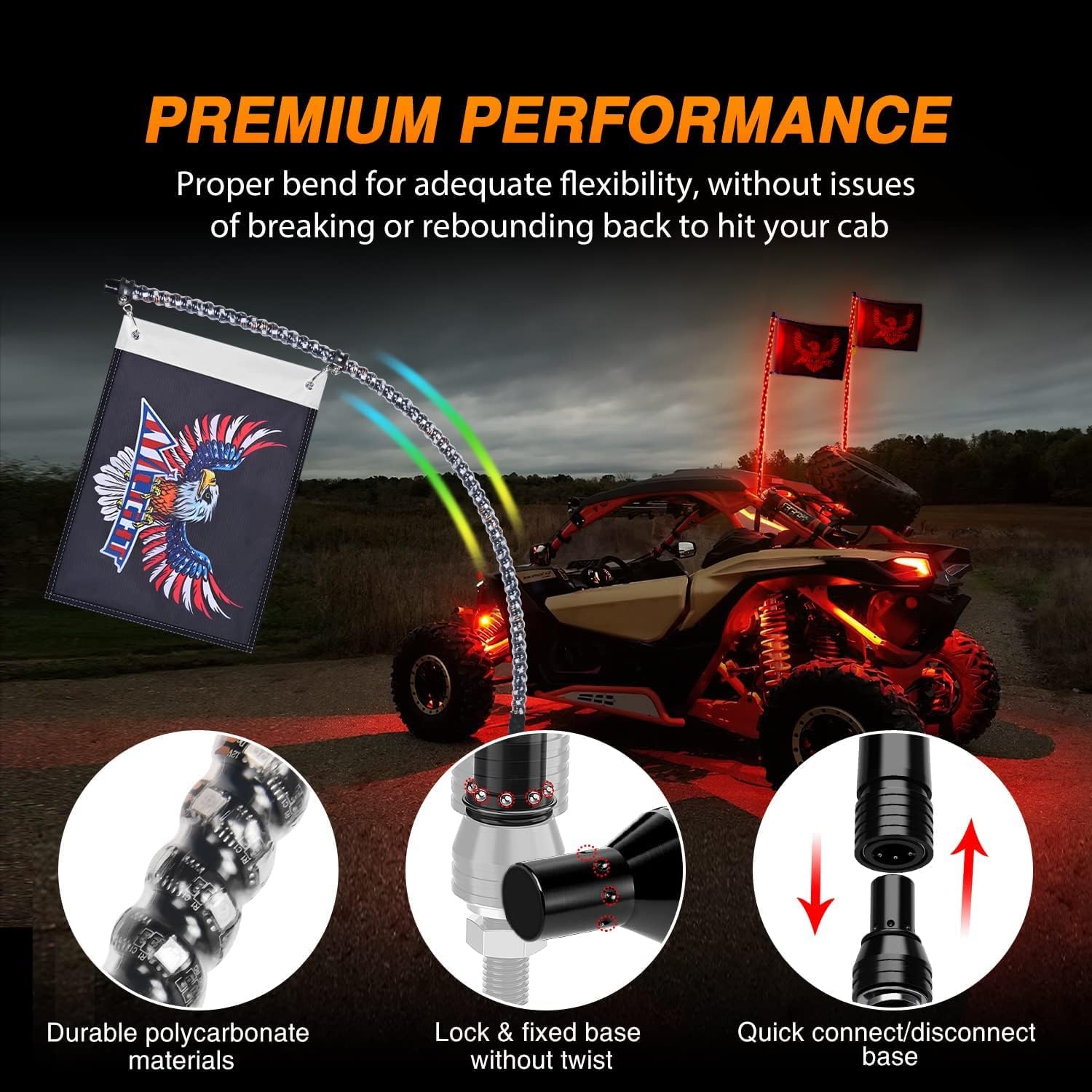 Nilight 2PCS 3FT RGB LED Whip Light and 4 PCS Rock Lights Combo, Remote & App Control w/DIY Chasing Patterns Stop Turn Reverse Safety Antenna Lighted Whips for ATV UTV - Image 7