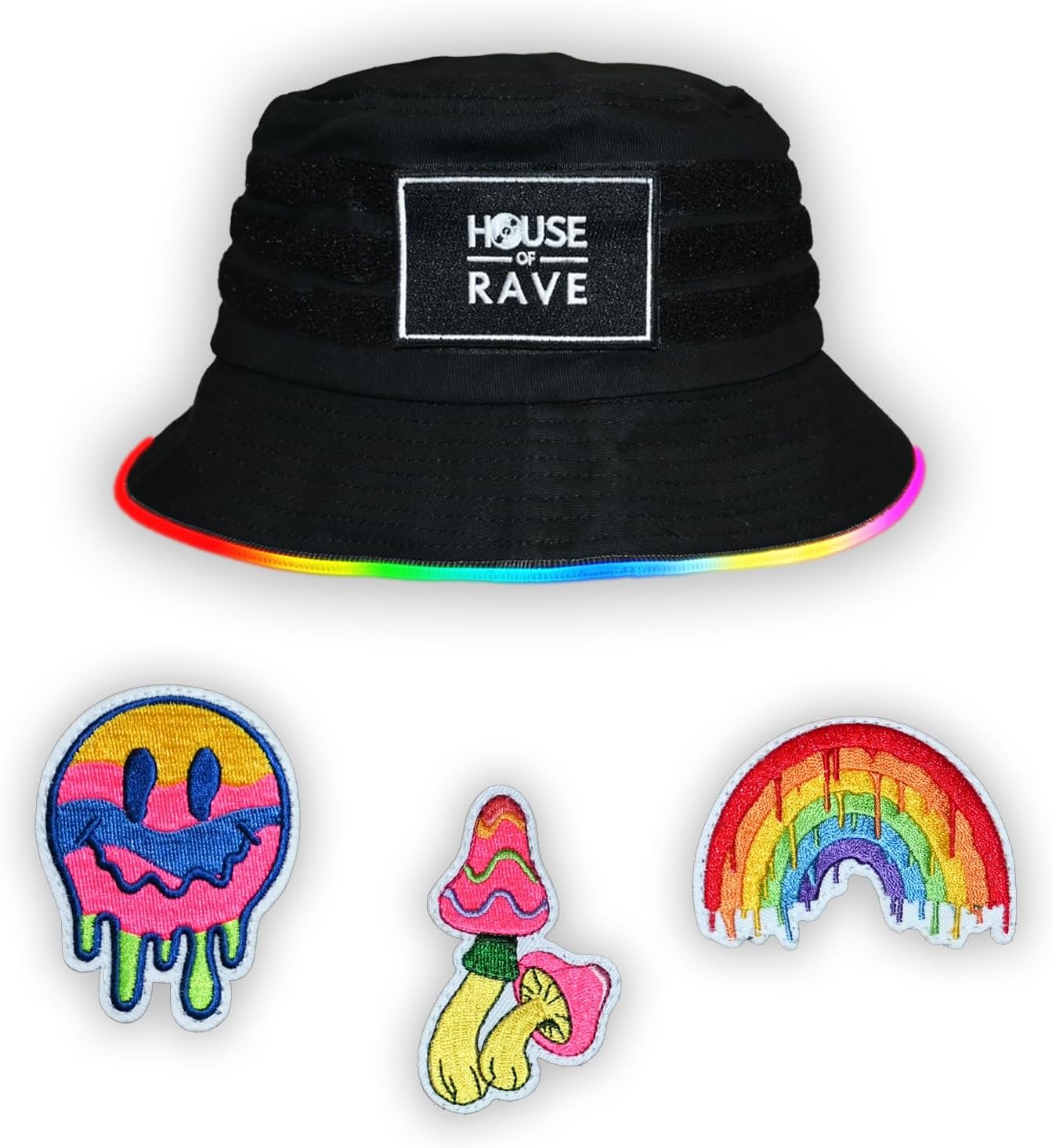 Secret Patch Pocket LED Bucket Hat - Customizable Rave Bucket Hat for Men, Women - Multicolor LED Bucket Hat - Hook and Loop Patch Bucket Hat - Image 9