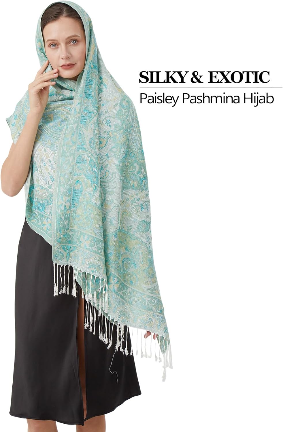 Paisley Pashmina Rave Shawl Scarf-Women's Reversible Ethnic Jacquard Pashmina Wraps for Evening Travel - Image 3