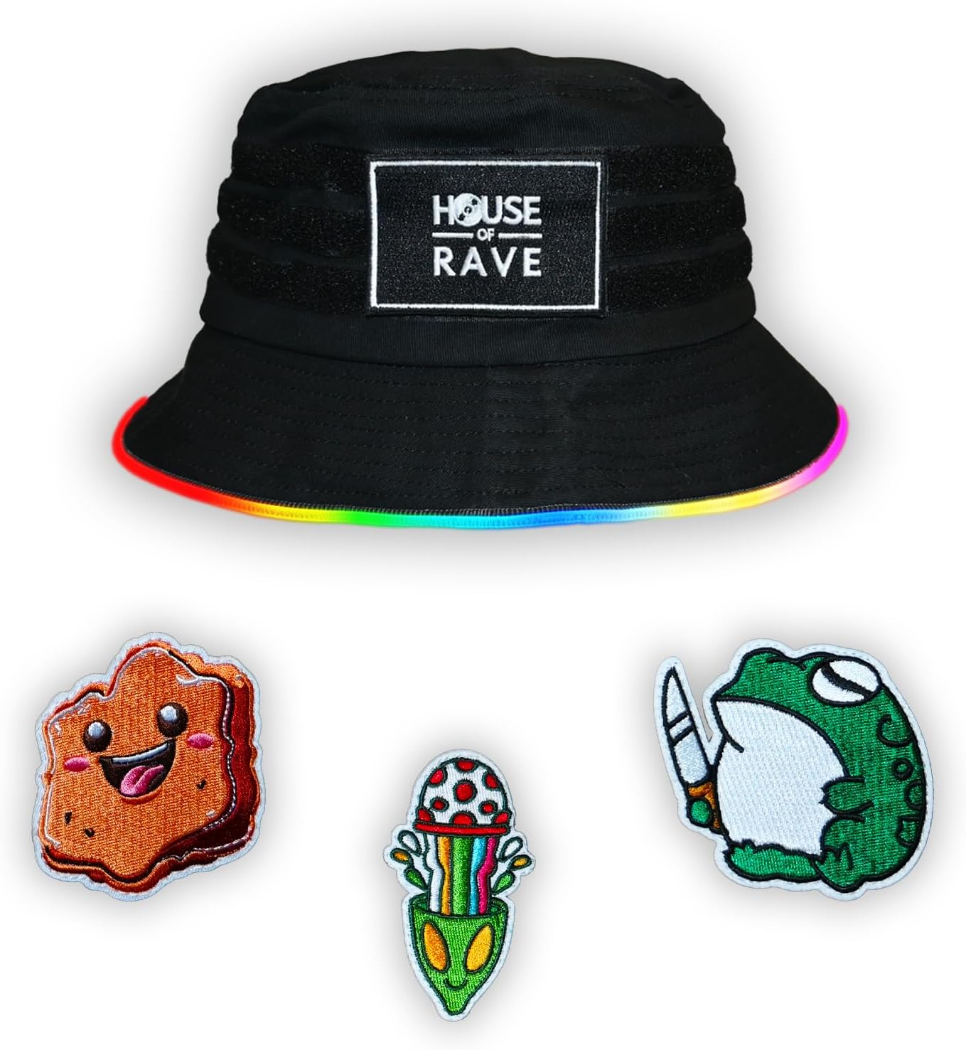 Secret Patch Pocket LED Bucket Hat - Customizable Rave Bucket Hat for Men, Women - Multicolor LED Bucket Hat - Hook and Loop Patch Bucket Hat - Image 8