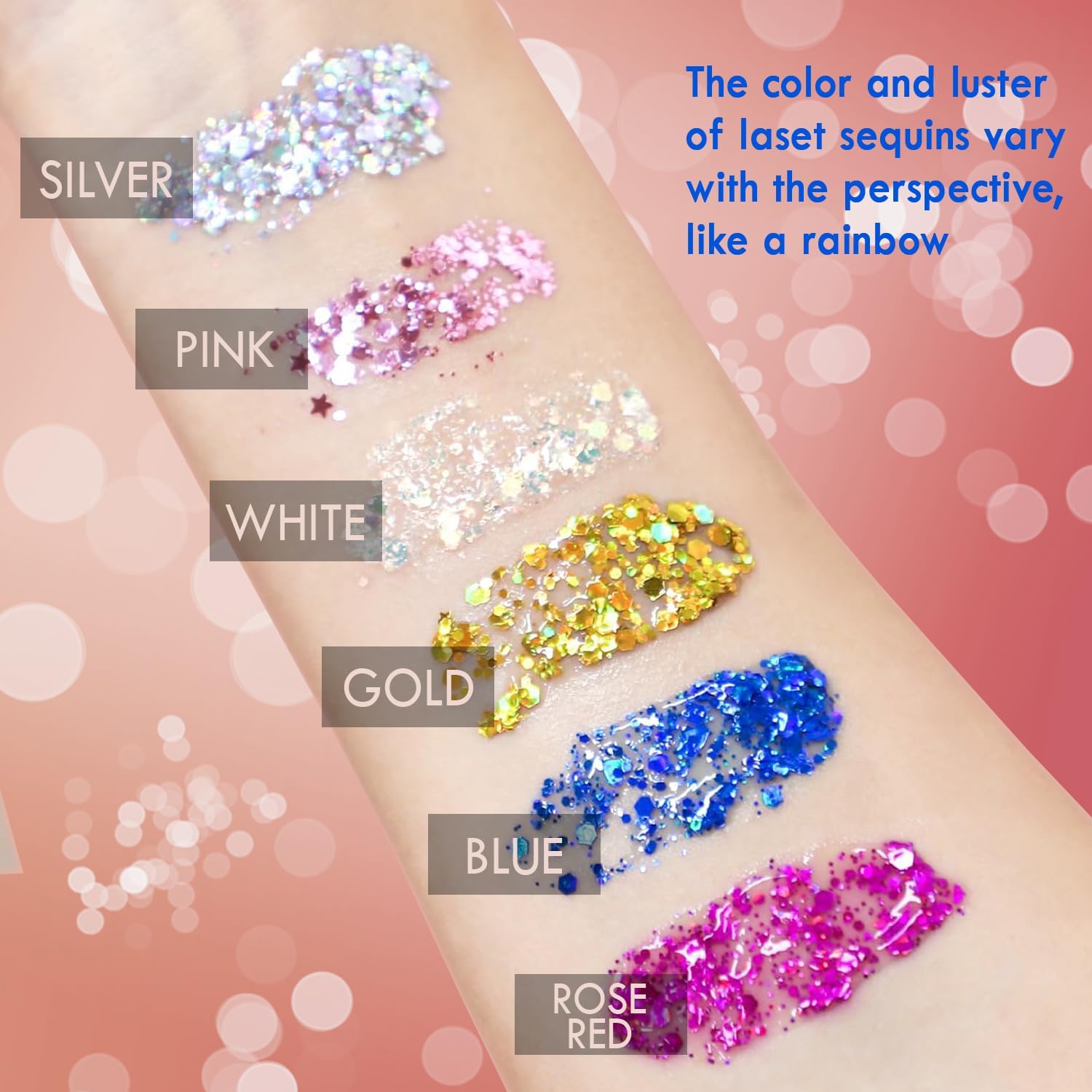 JASSINS 2 Pack Face Body Glitter, 100ml Pink and White Glitter Gel Makeup for Women Girls Kids, Singer Concerts Festival Rave Accessories, Chunky Mermaid Sequins Glitter - Image 5