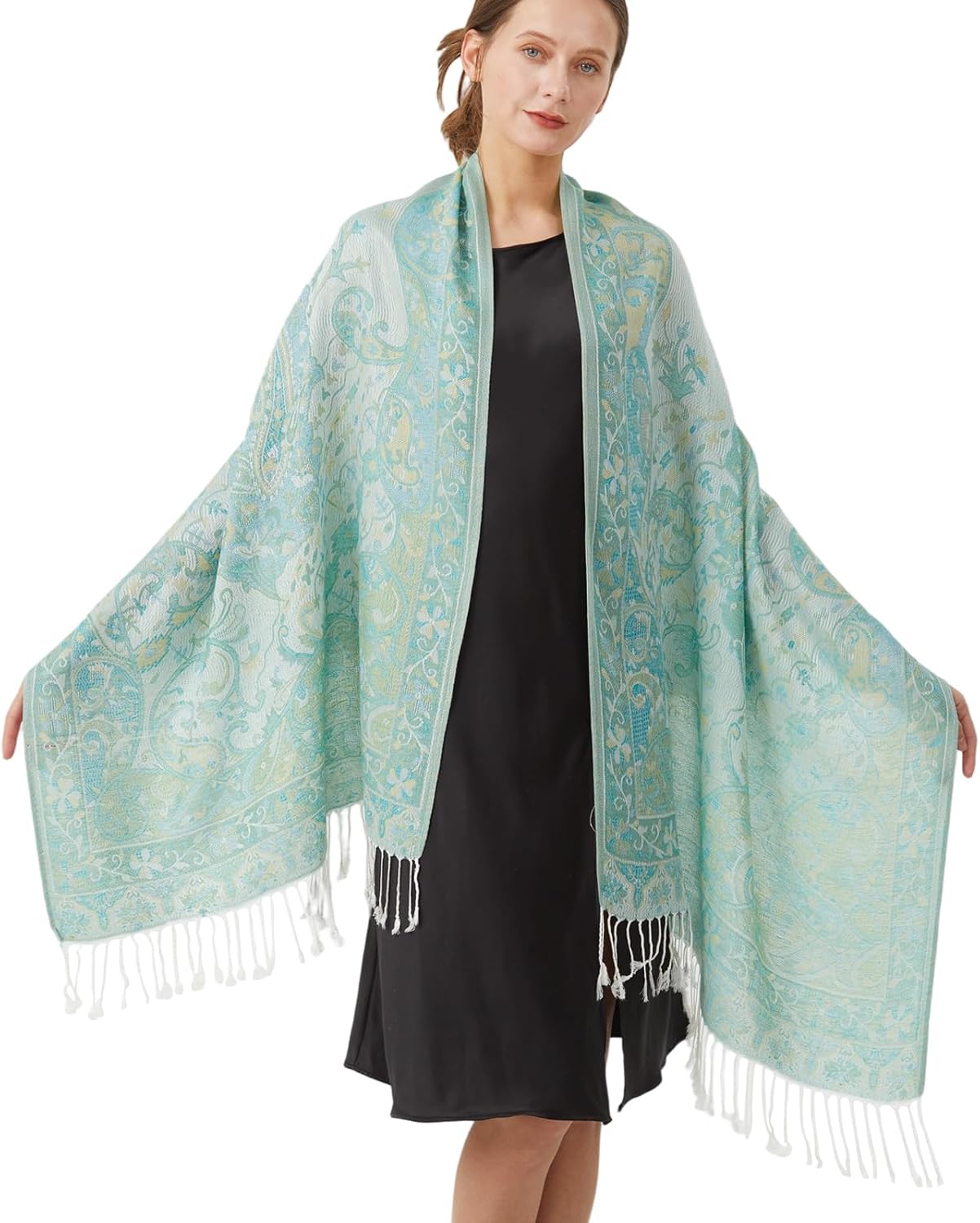 Paisley Pashmina Rave Shawl Scarf-Women's Reversible Ethnic Jacquard Pashmina Wraps for Evening Travel