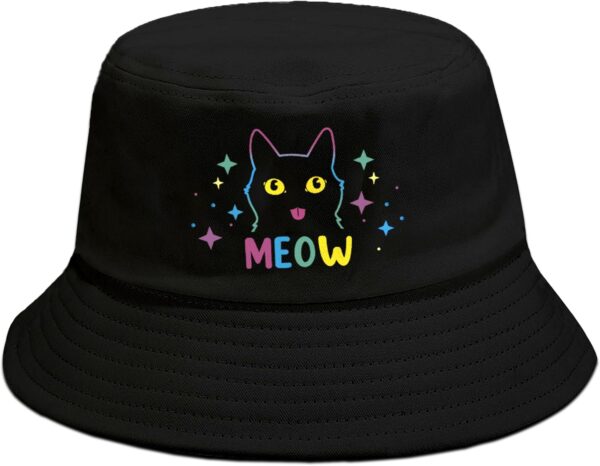 Rave Bucket Hat for Men & Women, Cute Women’s Sun Hats Cat Bucket Hats for Woman Fashion Summer Beach Sun Caps Packable Outdoor Fisherman Fishing Hat, Colorful Cat Print, Black
