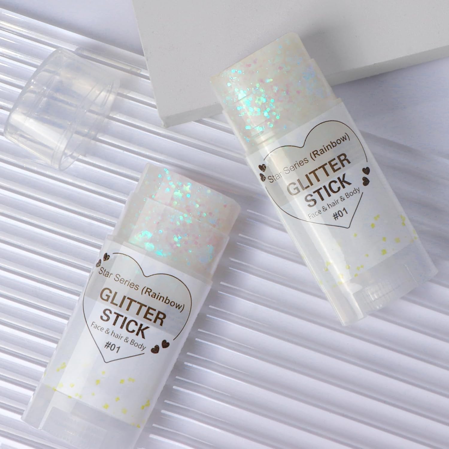 Clear White Body Glitter Stick, Face Glitter Gel Singer Concerts Festival Rave Accessories, Mermaid Sequin Hair Glitter Face Paint Makeup Chunky Sparkling Body Shimmer Glitter for Women, 01# - Image 7