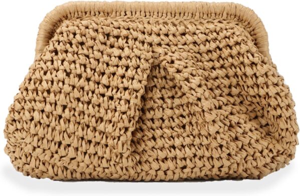 Emprier Straw Clutch Purse for Women Cloud Dumpling Pouch Straw Crossbody Shoulder Handbag Summer Beach Woven Bag