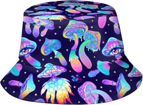 Mushroom Bucket Hats for Women Men Rave Festival Trippy Outfits Accessories for Women Summer Beach Sun Hat Packable Fisherman Cap Mushroom Gifts