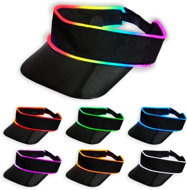 LED Neon Visor Hat Sport Cap – Rechargebale Light Up Rave Hat Festival Accessory Adjustable Retro Sun Visor for Women and Men
