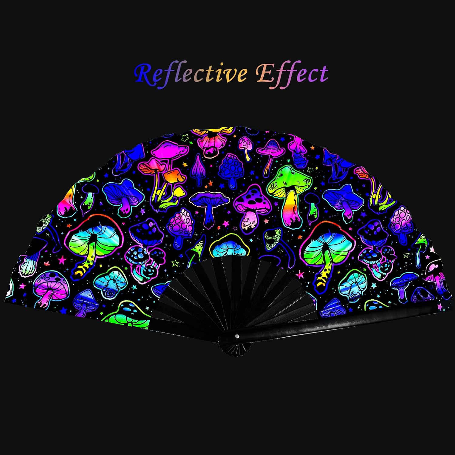 Rave Folding Fan, Large Rave Clack Folding Hand Fan UV Glow Popping Handheld Foldable Silk Fan for Music Party Drag Queene Dance Performance Decoration Gift - Image 3