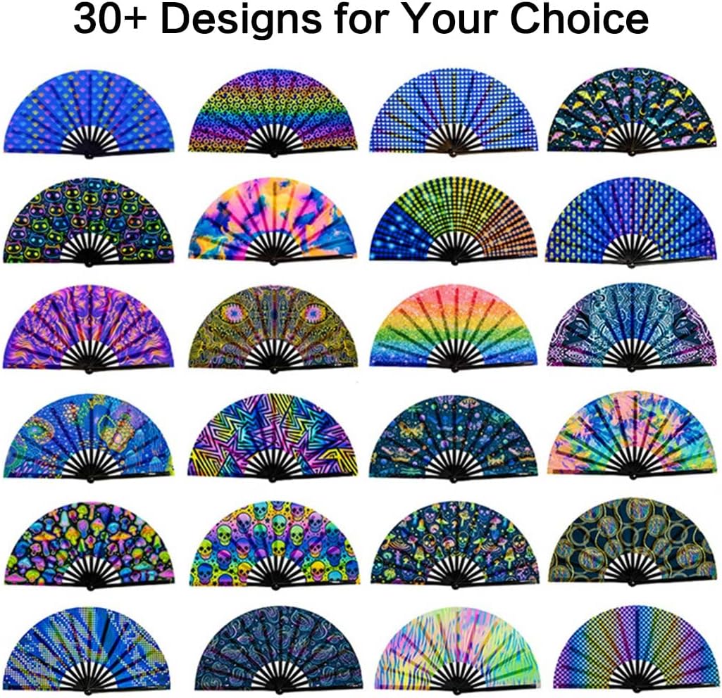 UV Glow Rave Fan, Bamboo Folding Clack Hand Fan for Men Women (Waves-2, Large 13") - Image 6