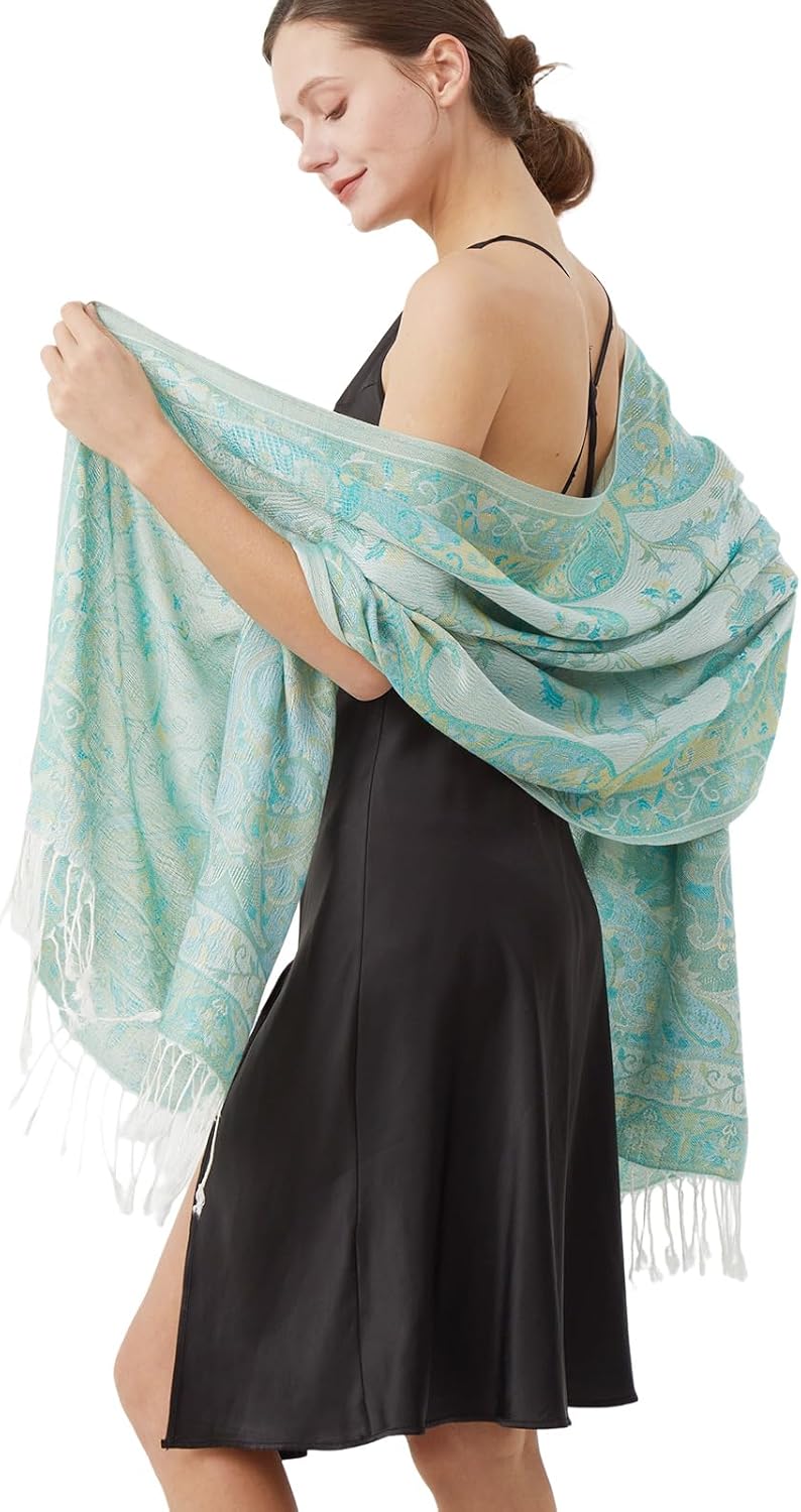 Paisley Pashmina Rave Shawl Scarf-Women's Reversible Ethnic Jacquard Pashmina Wraps for Evening Travel - Image 6
