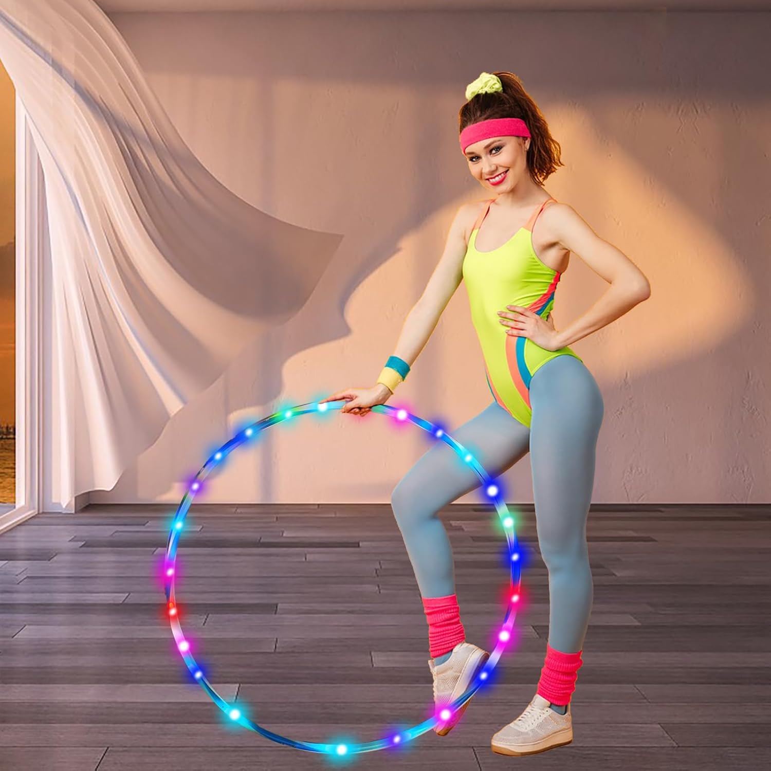 4Pack LED Hoop Dance Exercise Light Up Hoop for Kids Adults Children, 36in24in Fitness Equipment Weight Loss Auto Color Changing Strobe Glow Light - Image 2