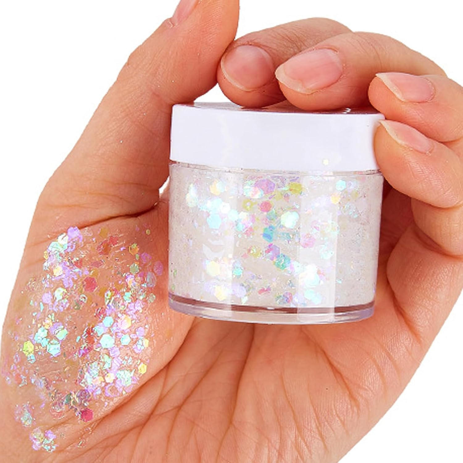 White Face Glitter Gel,Singer Concerts Festival Rave Accessories,Mermaid Body Glitter,Carnival Halloween Hair Glitter Sequins Face Glitter Paint Makeup,Sparkling Chunky for Women&Kids - Image 6