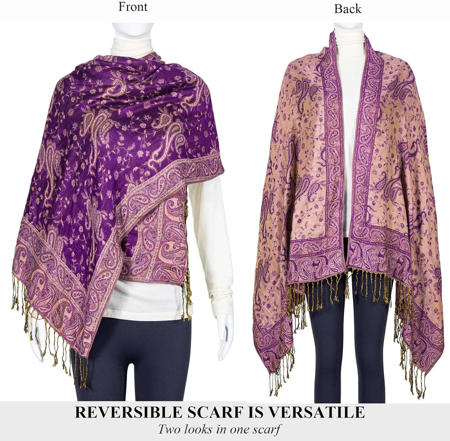 Pashmina Feel Shawls Wraps Rave Scarf for Women Soft Silky Reversible Men Scarves Hijab - Image 5