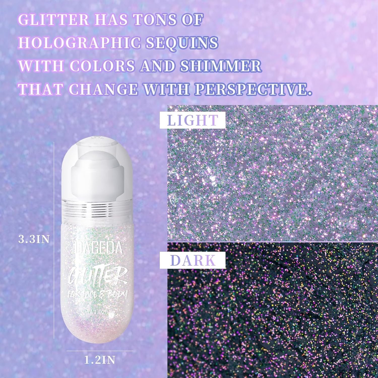 DAGEDA Body Glitter Gel, Roll-on Face Glitter for Mermaid Makeup Festival Rave Accessories, Holographic Hair Glitter Gel,Body Shimmer Halloween Makeup for Rave Party (Sparkling Pink) - Image 2