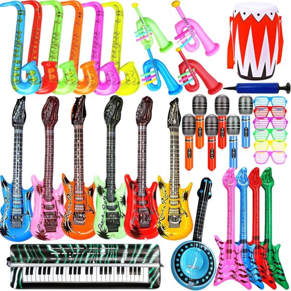 Inflatable Guitar Set – Rock Star Toy with Inflatable Guitar, Bass, Piano, Drum, Microphone and Saxophone