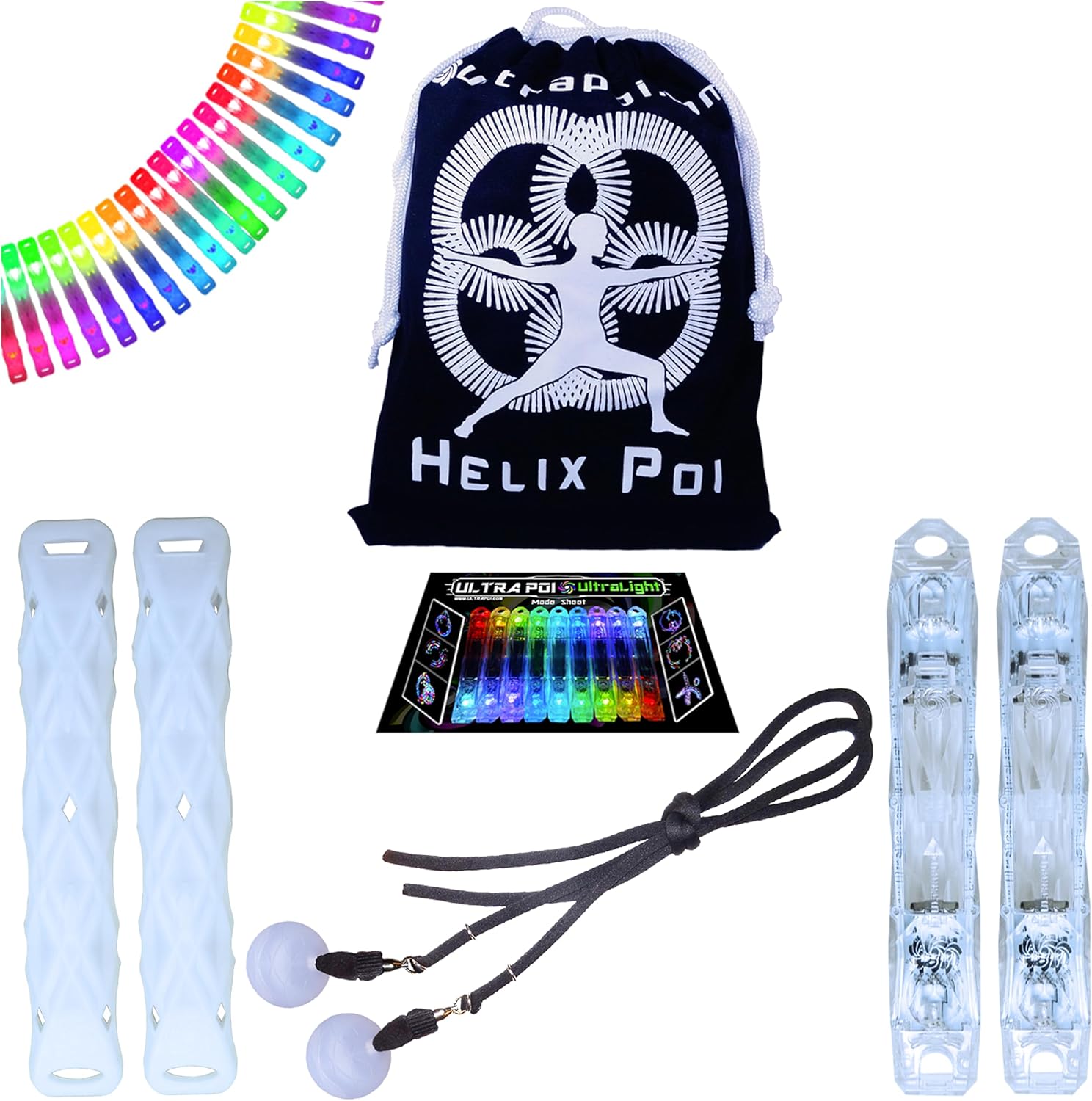 UltraPoi HelixPoi Set - Helix Poi w/Non-LED Knob Handles - 70+ Brilliant Color Modes & Patterns - LED Poi Glow Stick Lights w/Soft Durable Cases & Adjustable Leashes - Flow Arts Light Spinning Toy - Image 2