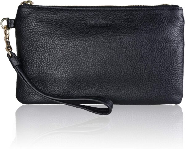 befen Women’s Genuine Italian Leather Wristlet Clutch Wallet Purse, Gold Zipper