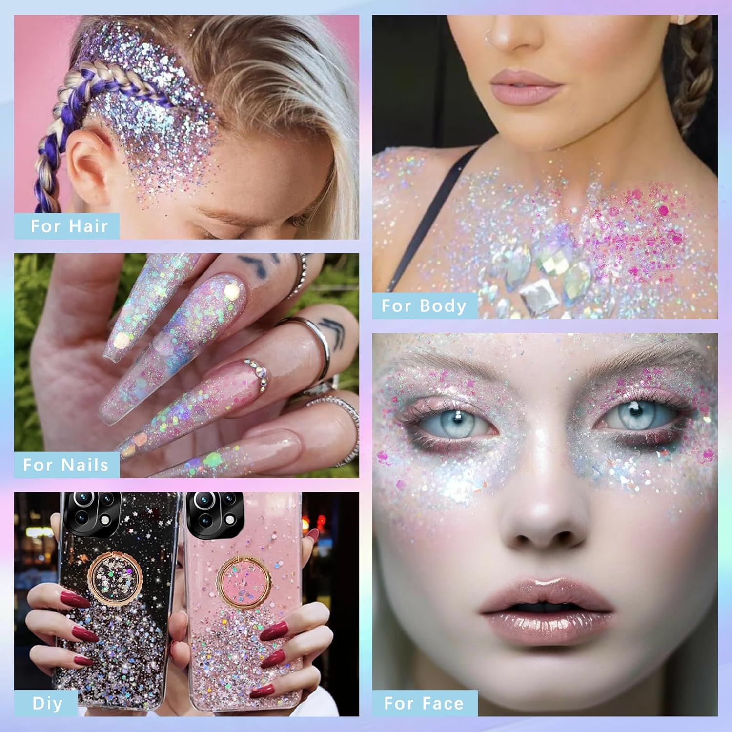 Clear White Body Glitter Stick, Face Glitter Gel Singer Concerts Festival Rave Accessories, Mermaid Sequin Hair Glitter Face Paint Makeup Chunky Sparkling Body Shimmer Glitter for Women, 01# - Image 6