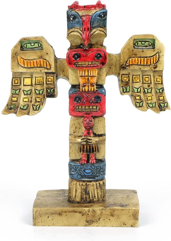 TRANSGOOD Indigenous Totem Pole Resin Indian Figurines Mini 4.5″ H Alaska Totem Pole Aboriginal Style Decor