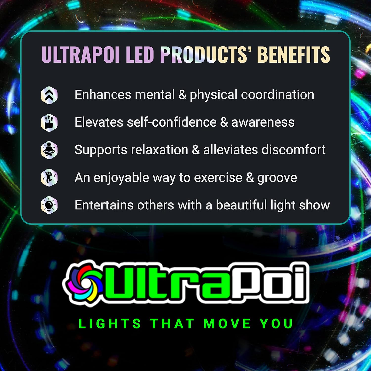 UltraPoi HelixPoi Set - Helix Poi w/Non-LED Knob Handles - 70+ Brilliant Color Modes & Patterns - LED Poi Glow Stick Lights w/Soft Durable Cases & Adjustable Leashes - Flow Arts Light Spinning Toy - Image 9
