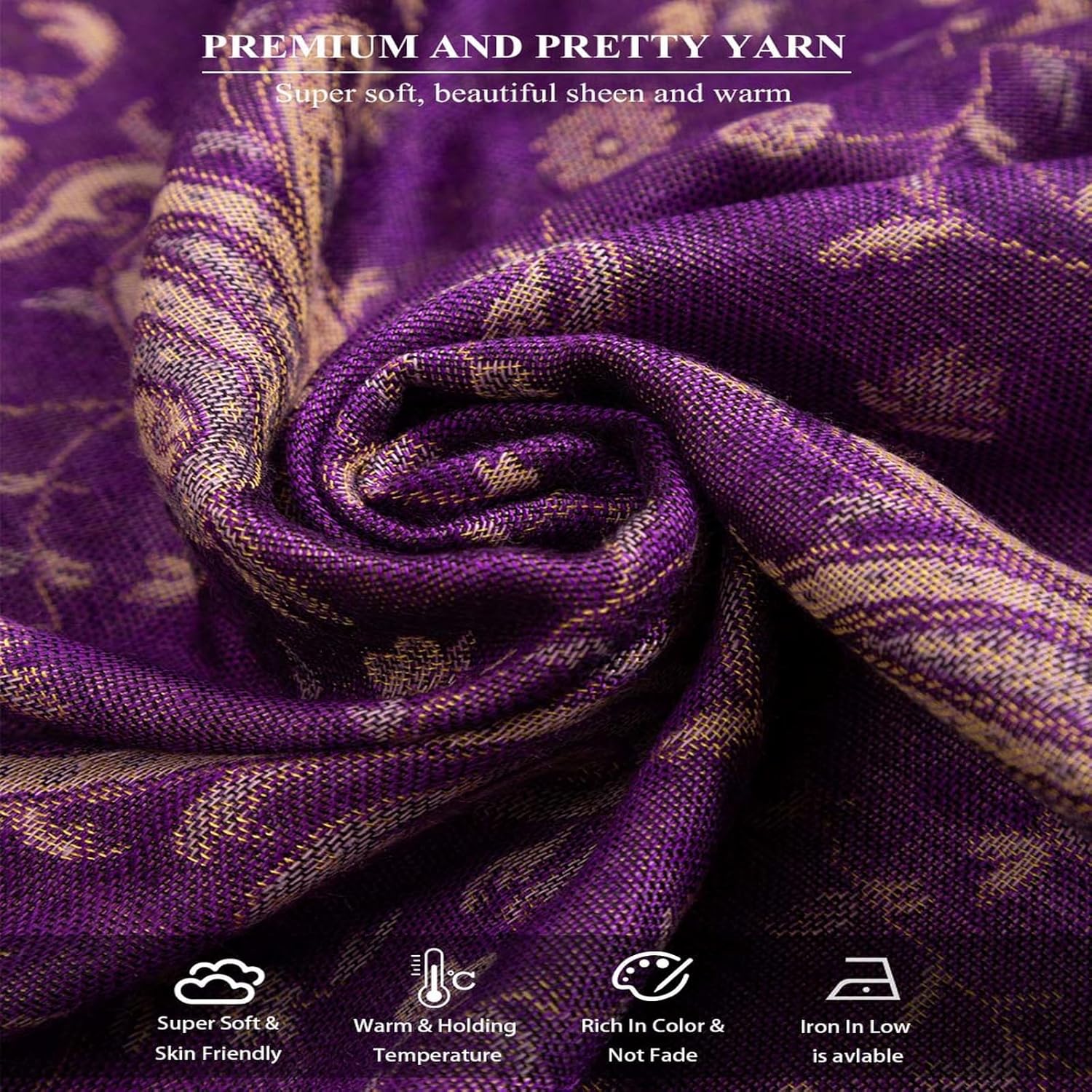 Pashmina Feel Shawls Wraps Rave Scarf for Women Soft Silky Reversible Men Scarves Hijab - Image 4