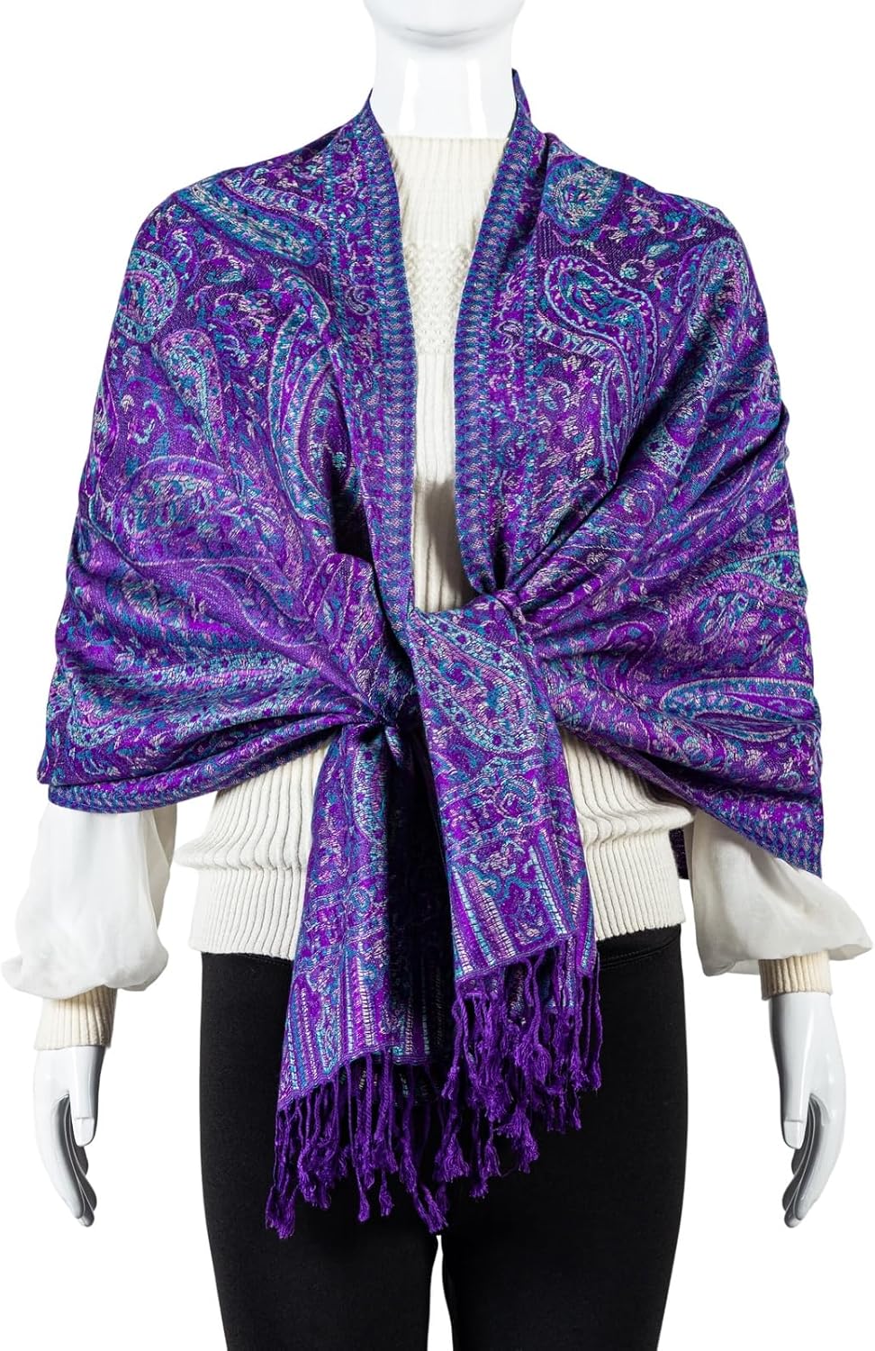 AUSEKALY Pashmina Feel Shawls Wraps for Women Rave Scarf Soft Silky Reversible Men Scarves - Image 2