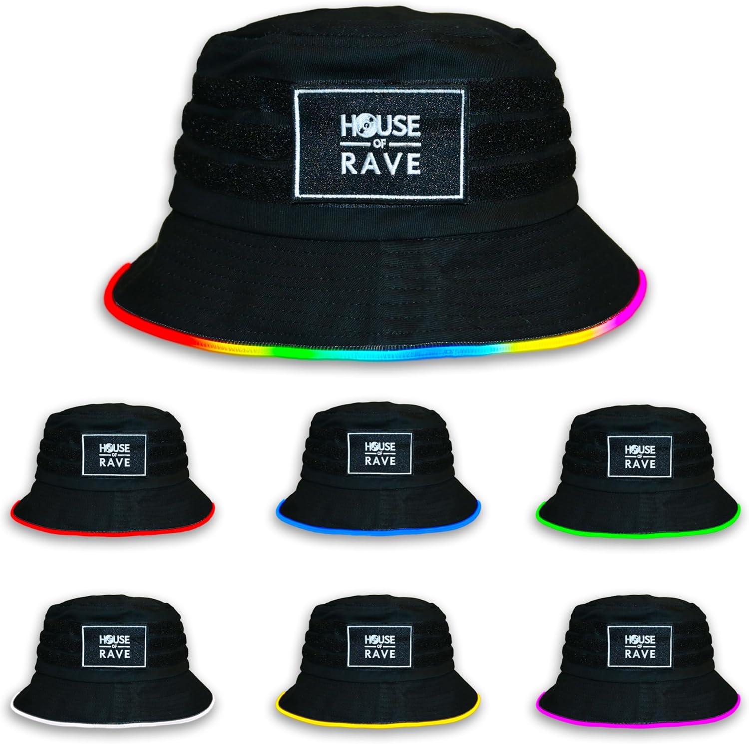 Secret Patch Pocket LED Bucket Hat - Customizable Rave Bucket Hat for Men, Women - Multicolor LED Bucket Hat - Hook and Loop Patch Bucket Hat