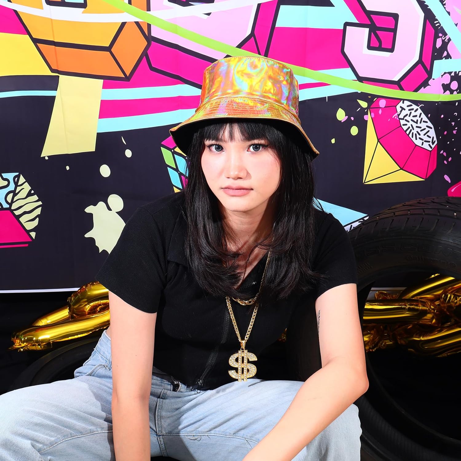 Manfnee Rave Bucket Hat for Men Women Waterproof Rain Hat Wide Brim Bucket Hat Metallic Party Hats - Image 4