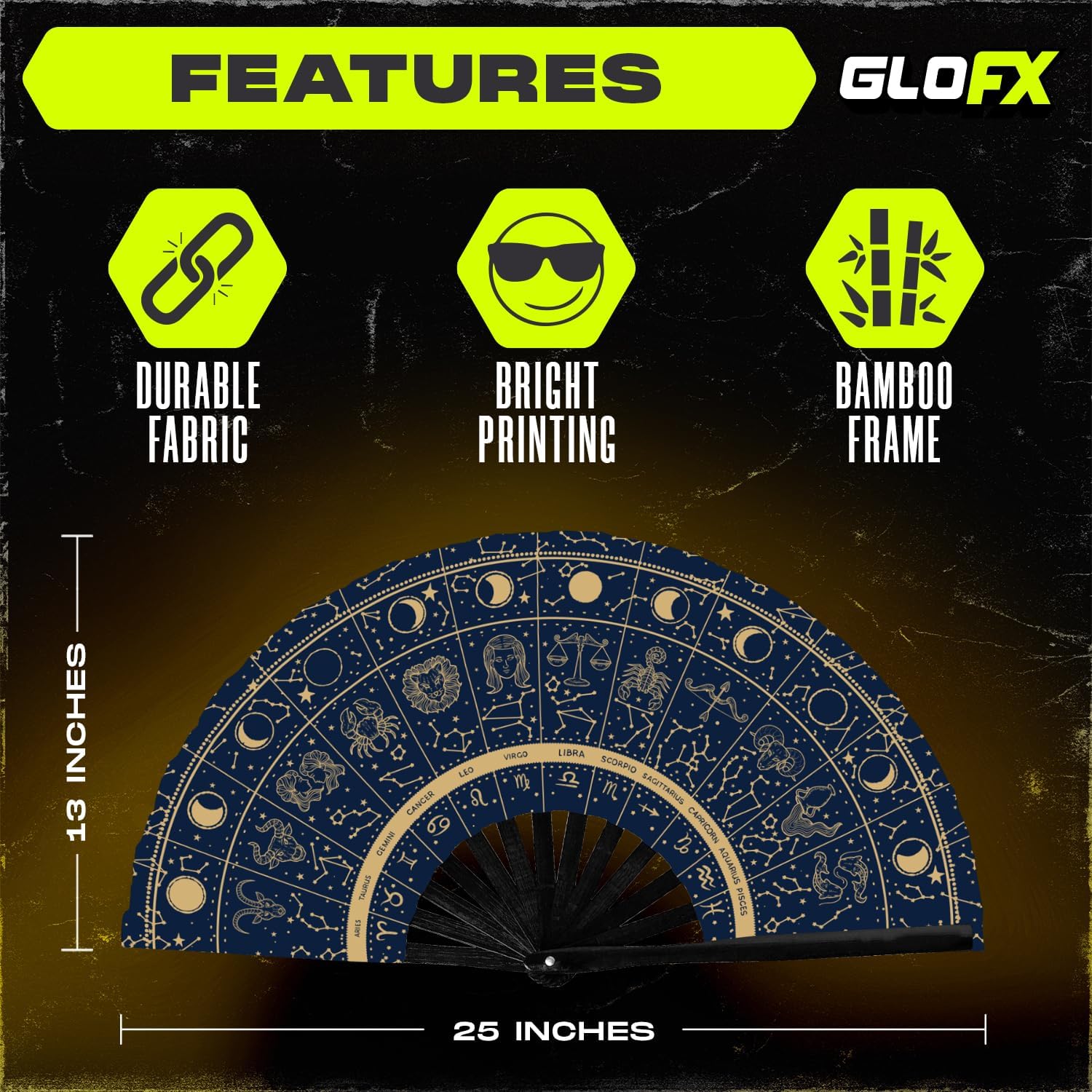GloFX Rave Fan - Zodiac Signs - Large Folding Hand Fan Astrological Signs Designs for Festival Outfits, Cosmic Events - Perfect Accessory for Astrology Enthusiasts and Stargazers - Image 4