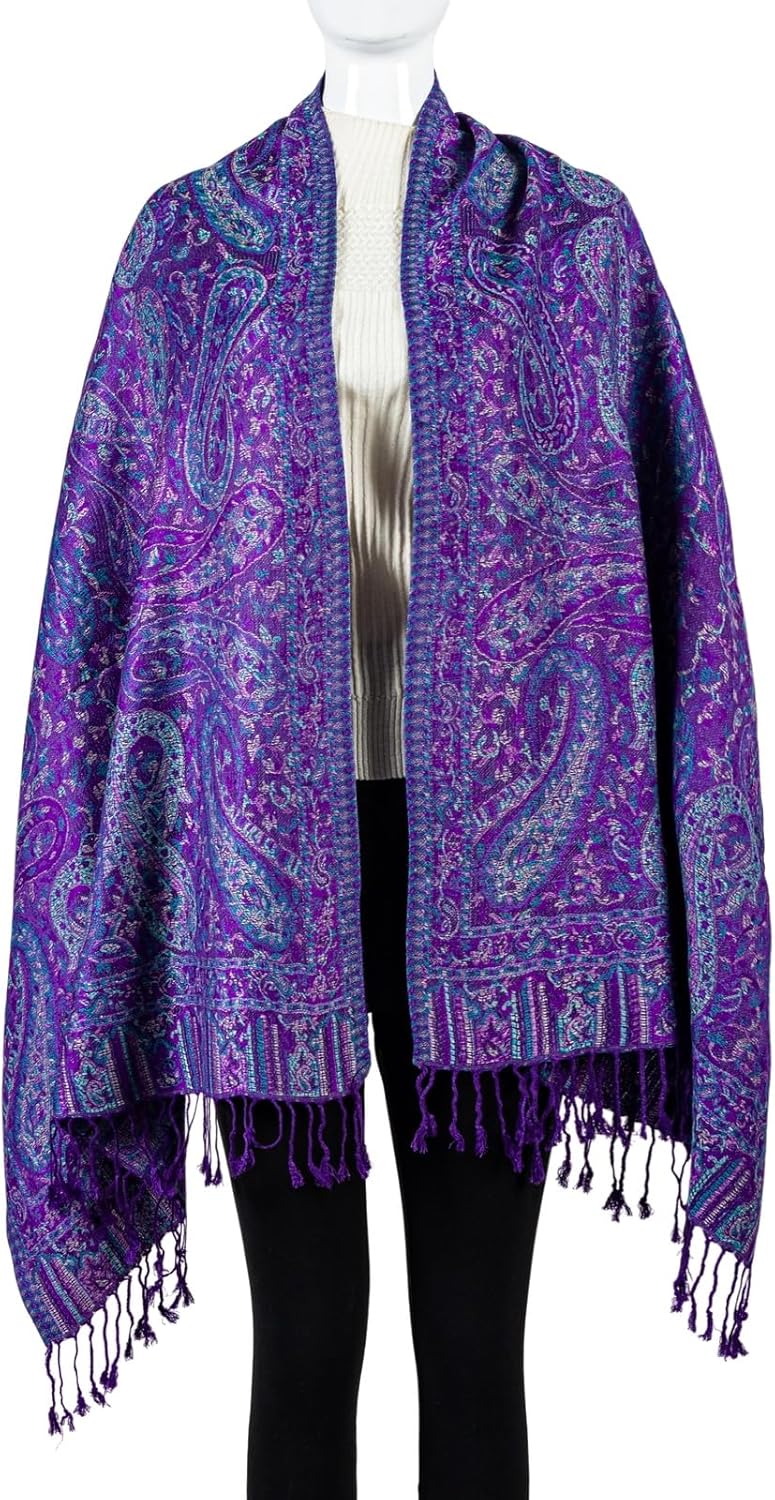 AUSEKALY Pashmina Feel Shawls Wraps for Women Rave Scarf Soft Silky Reversible Men Scarves - Image 4