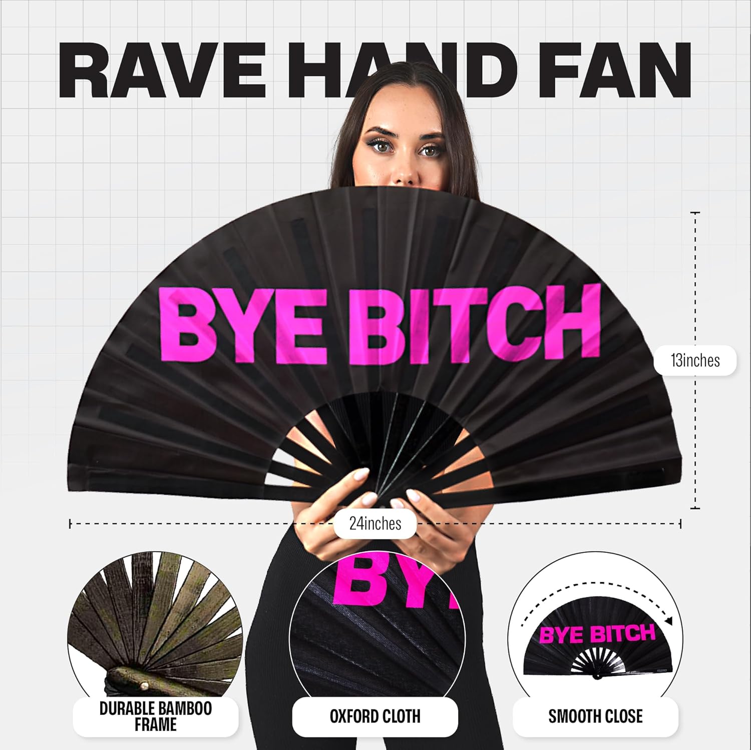 SoJourner Bags Rave Fan - Large Folding Fan - Clack Fan Hand Fan for Raves, Halloween, Burlesque, Rainbow Outfits for Women & Festival Accessories - Image 2