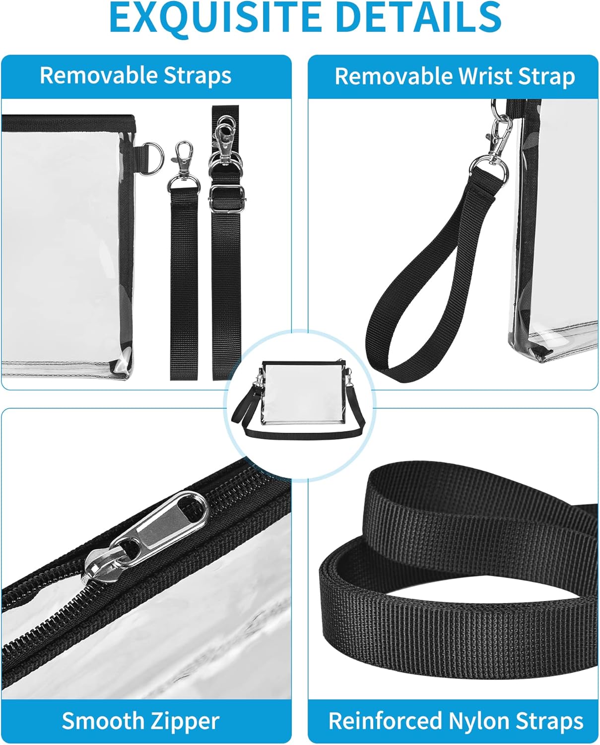 Bagenius Clear Purse Stadium Approved Clear Bag with Removable Straps for Work Sporting Events and Concert - Image 4