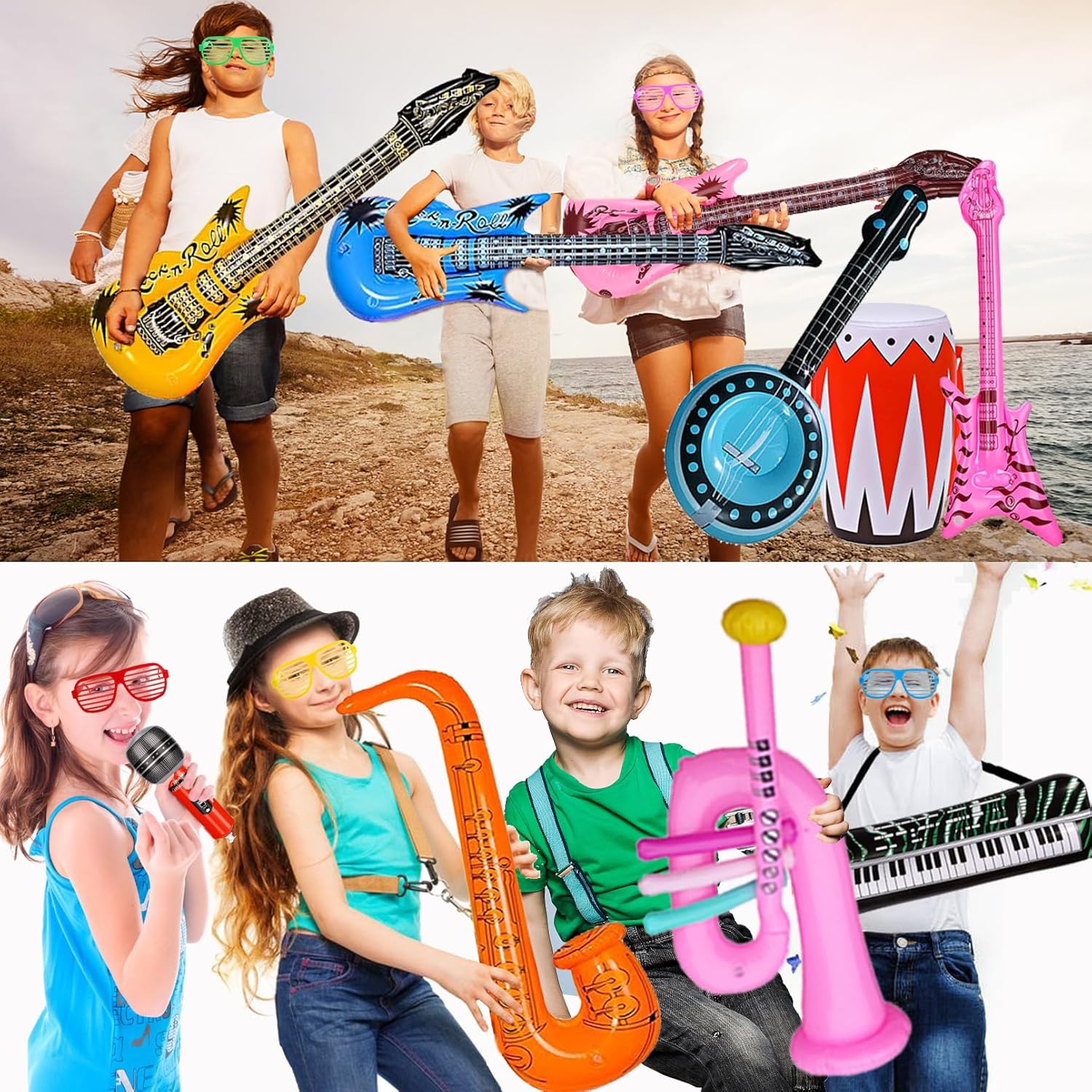 Inflatable Guitar Set - Rock Star Toy with Inflatable Guitar, Bass, Piano, Drum, Microphone and Saxophone - Image 6