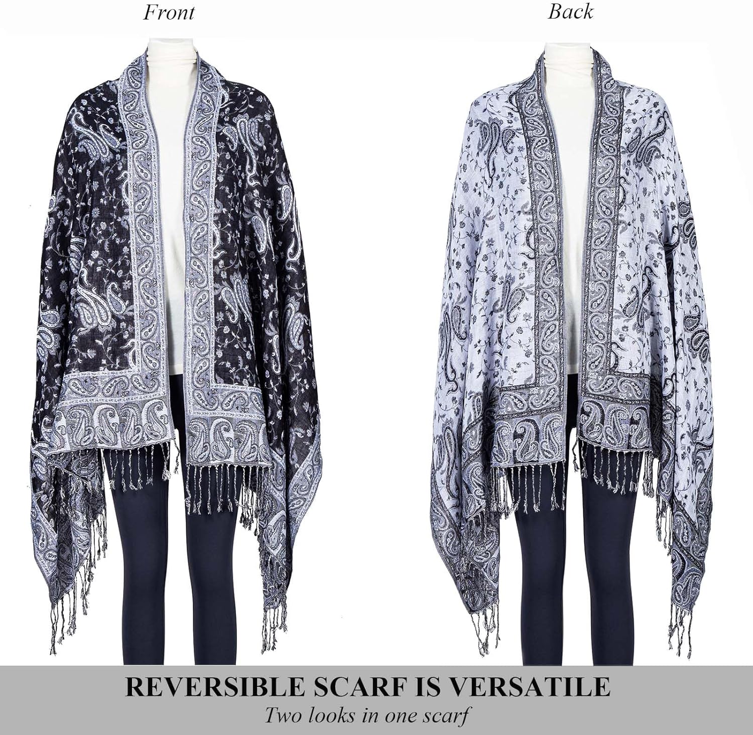 Pashmina Feel Shawls Wraps Rave Scarf for Women Soft Silky Reversible Men Scarves Hijab - Image 5