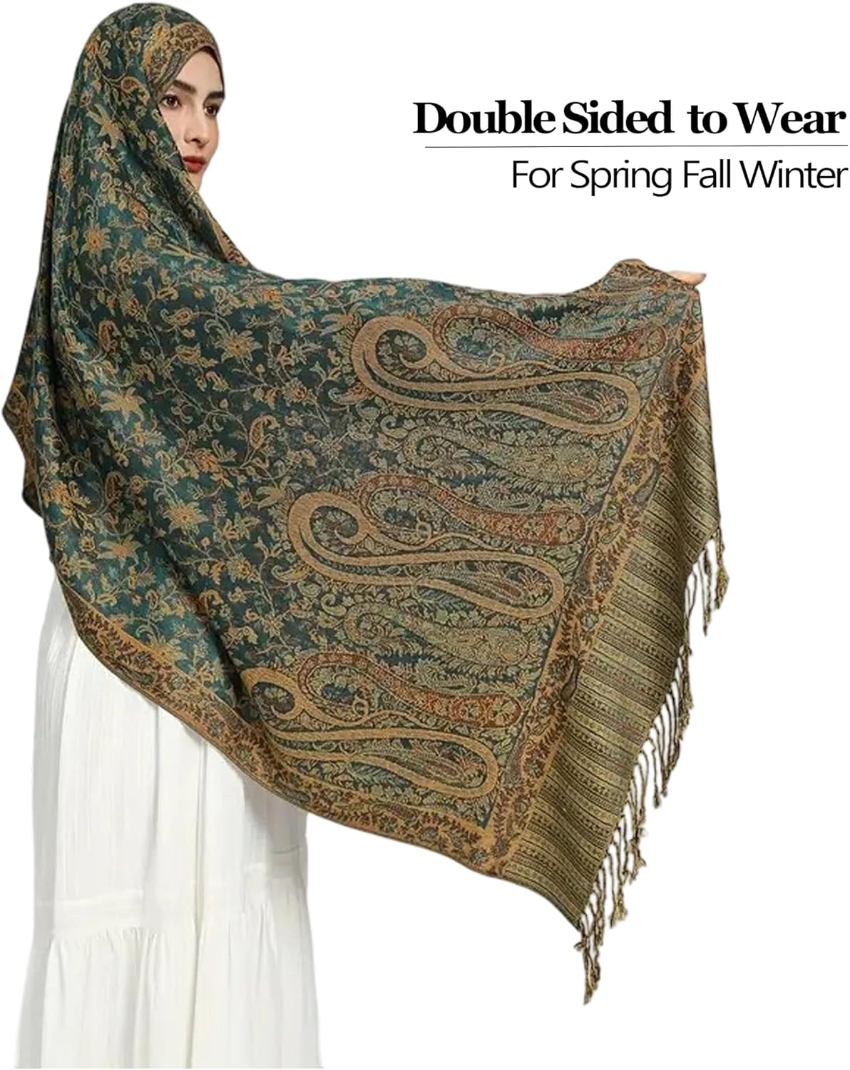 Reversible Paisley Pashmina Rave Scarf Shawl-Soft Silky Pashmina Wraps for Women Evening Dresses - Image 6