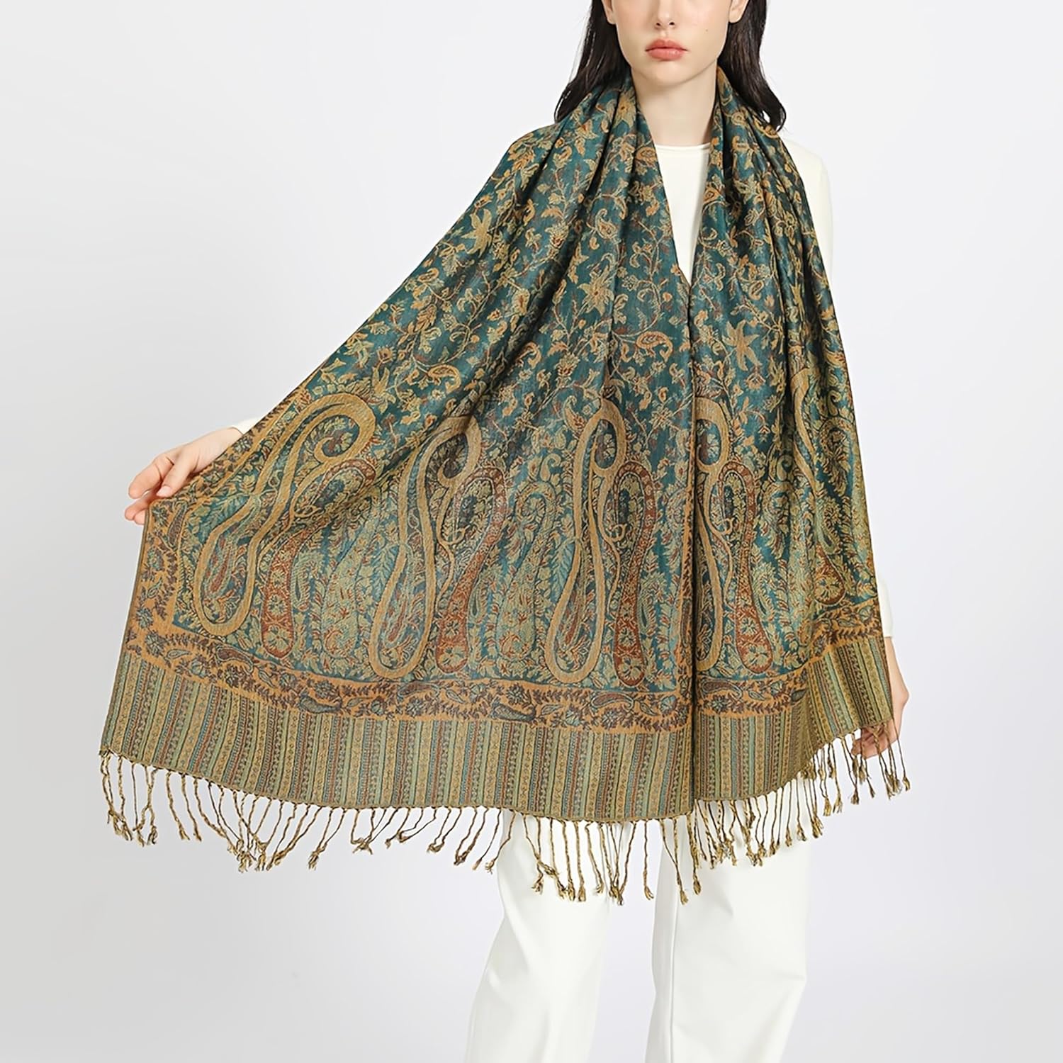 Reversible Paisley Pashmina Rave Scarf Shawl-Soft Silky Pashmina Wraps for Women Evening Dresses - Image 5