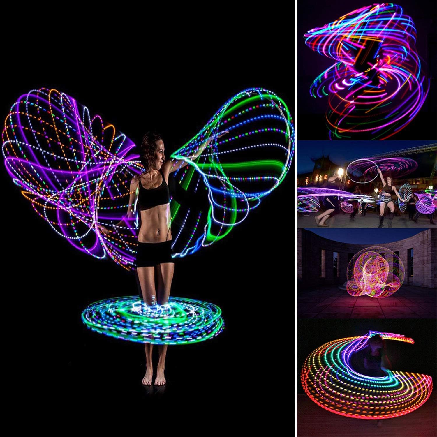 4Pack LED Hoop Dance Exercise Light Up Hoop for Kids Adults Children, 36in24in Fitness Equipment Weight Loss Auto Color Changing Strobe Glow Light - Image 8
