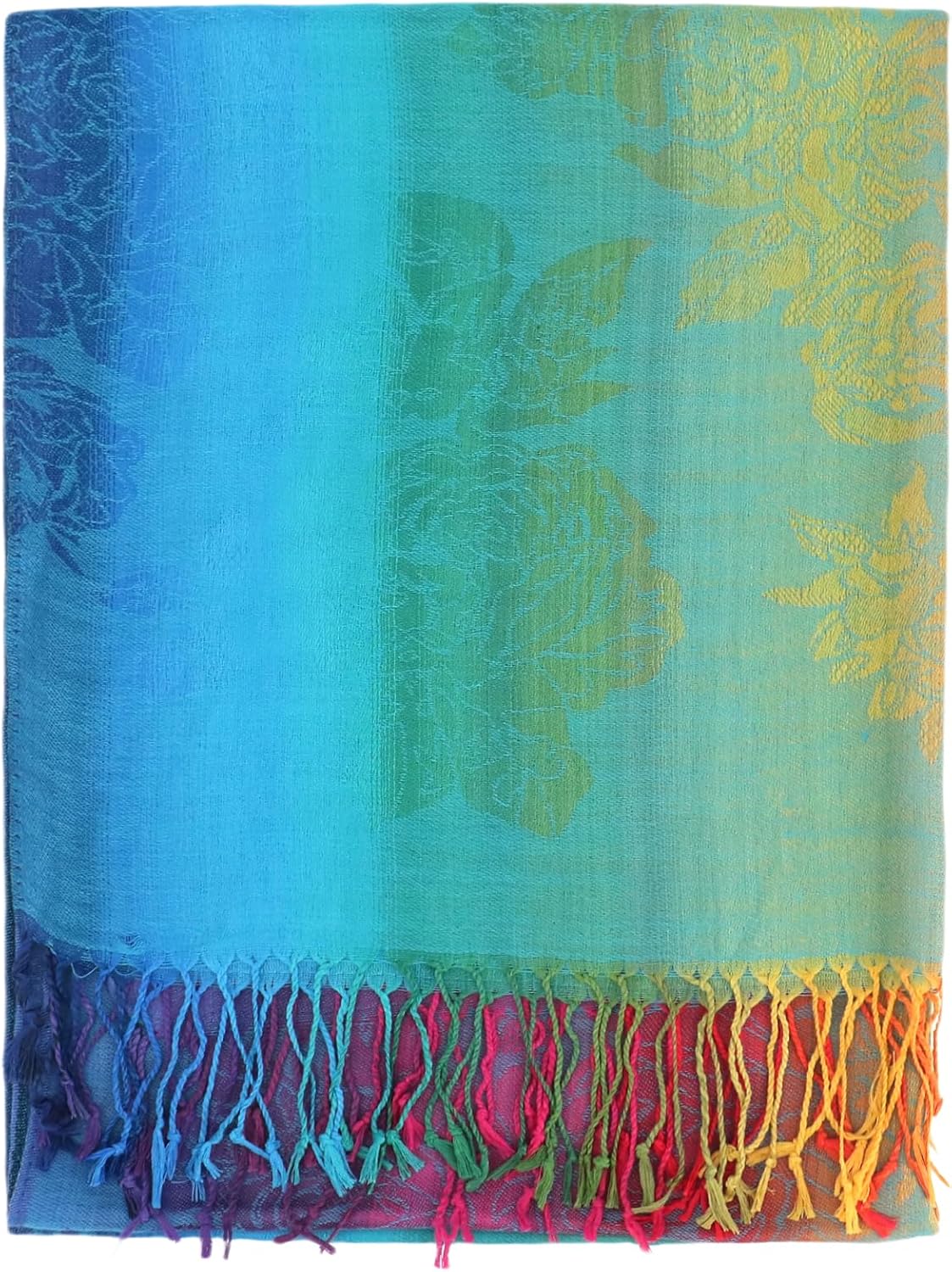 Colorful Pashmina Shawls and Wraps - Soft Rave Scarf Jacquard Silk Satin Rainbow Scarf with Tassels - Image 7