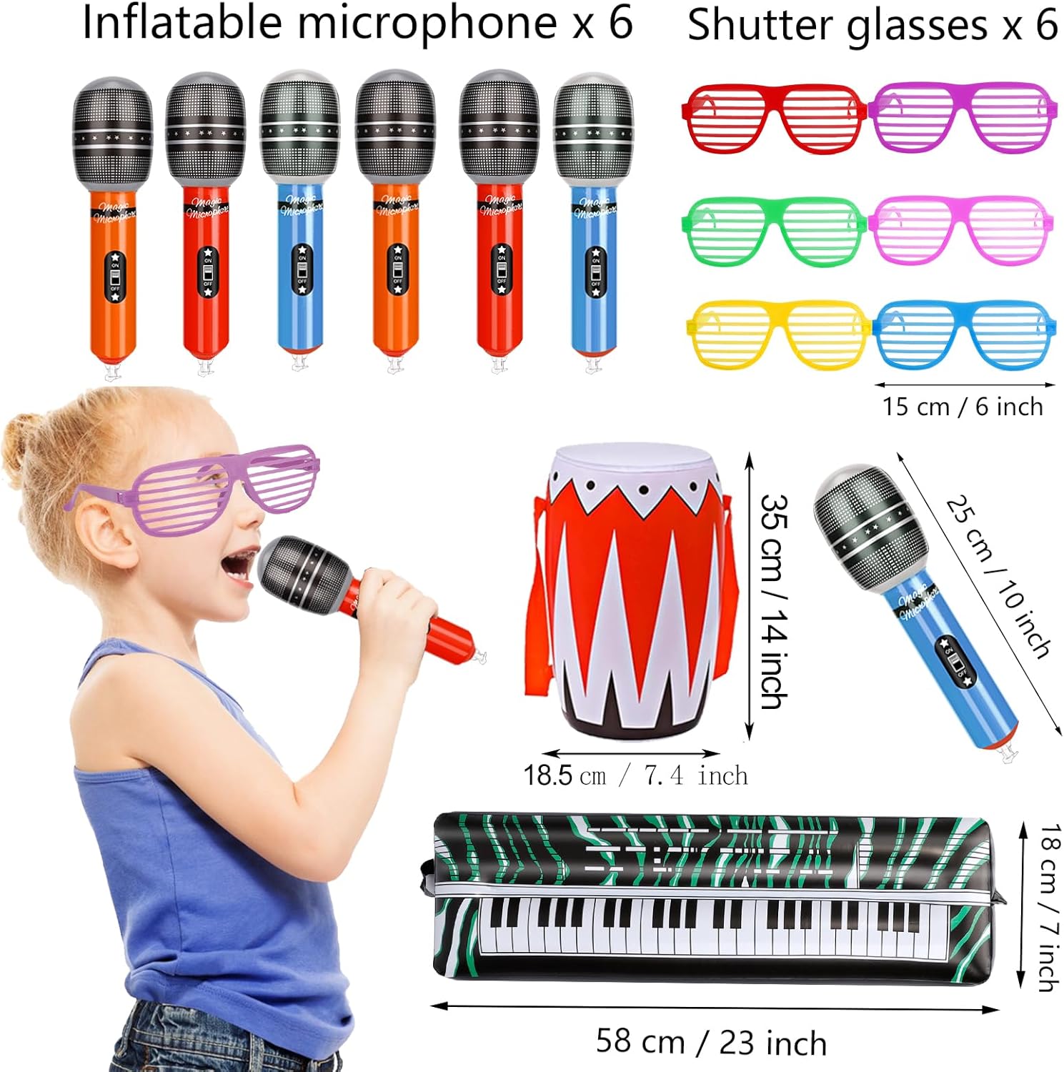 Inflatable Guitar Set - Rock Star Toy with Inflatable Guitar, Bass, Piano, Drum, Microphone and Saxophone - Image 3