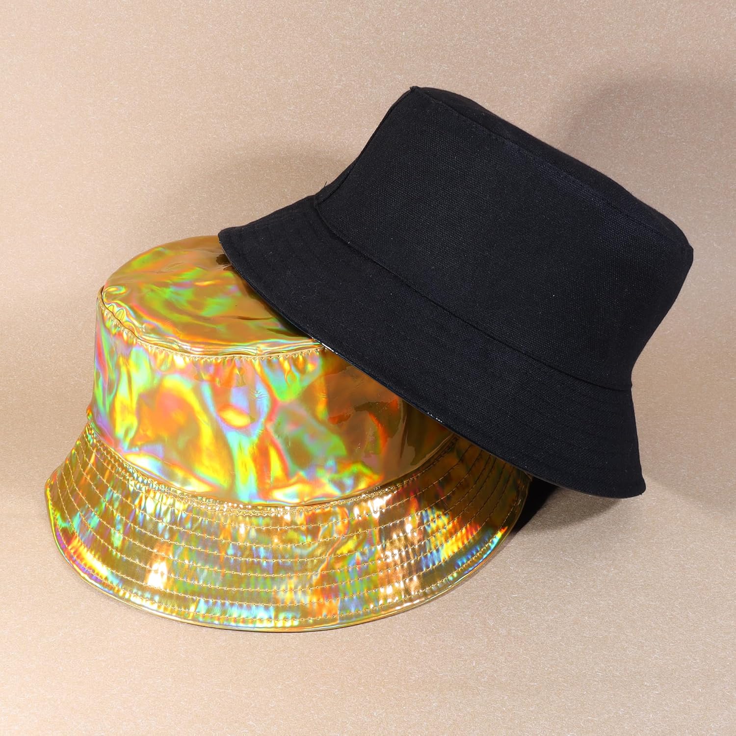 Manfnee Rave Bucket Hat for Men Women Waterproof Rain Hat Wide Brim Bucket Hat Metallic Party Hats - Image 7