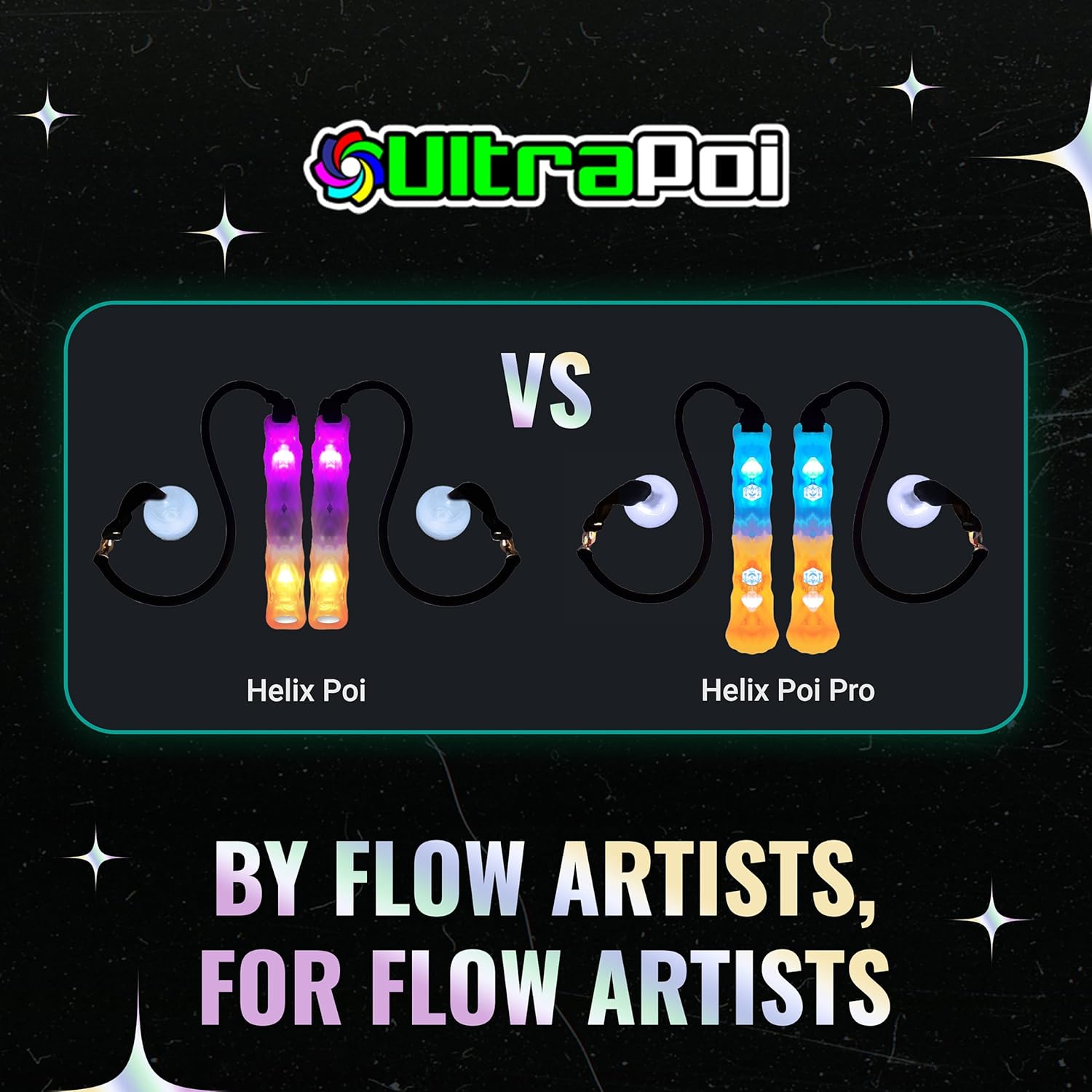 UltraPoi HelixPoi Set - Helix Poi w/Non-LED Knob Handles - 70+ Brilliant Color Modes & Patterns - LED Poi Glow Stick Lights w/Soft Durable Cases & Adjustable Leashes - Flow Arts Light Spinning Toy - Image 7