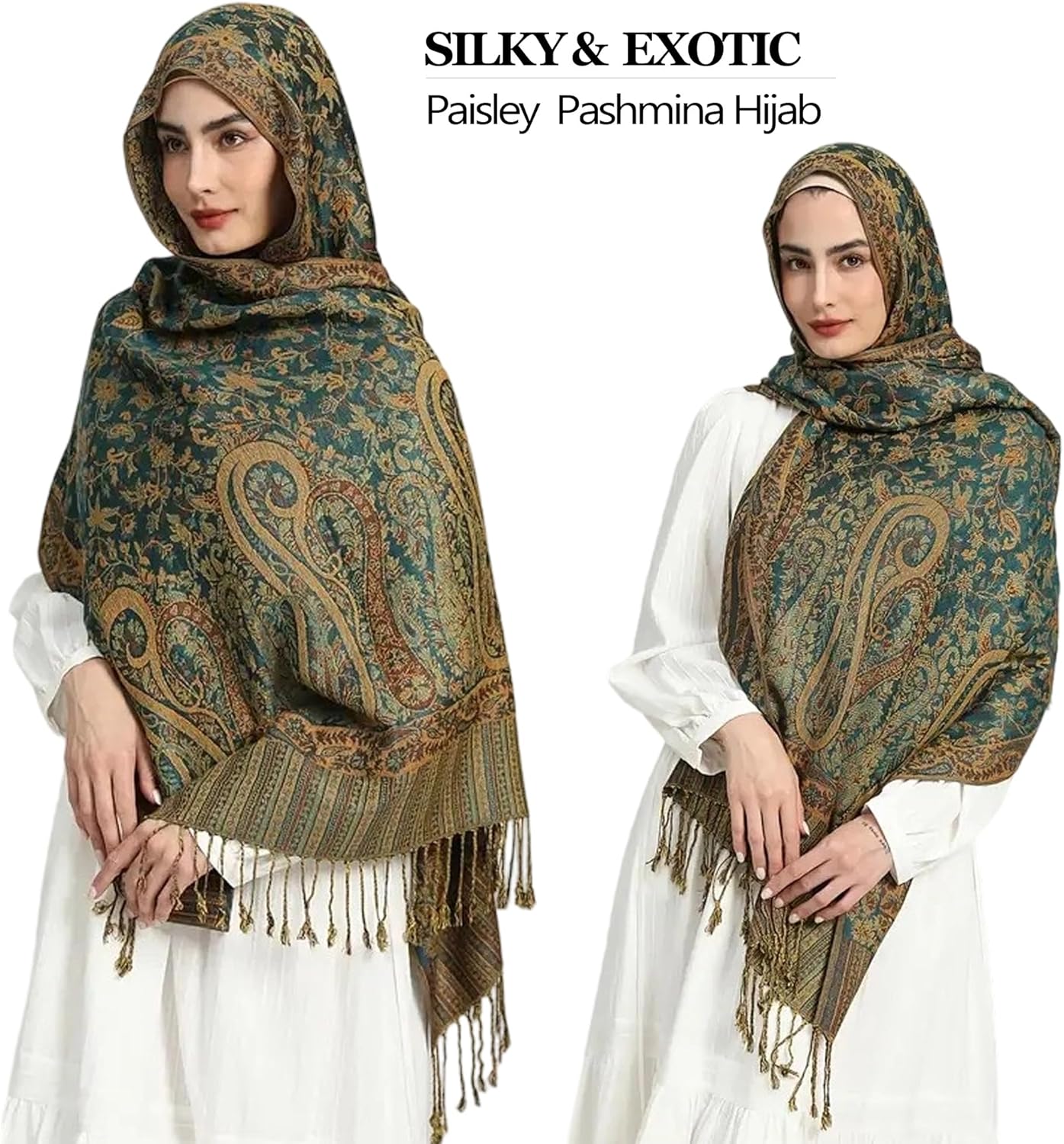 Reversible Paisley Pashmina Rave Scarf Shawl-Soft Silky Pashmina Wraps for Women Evening Dresses - Image 4