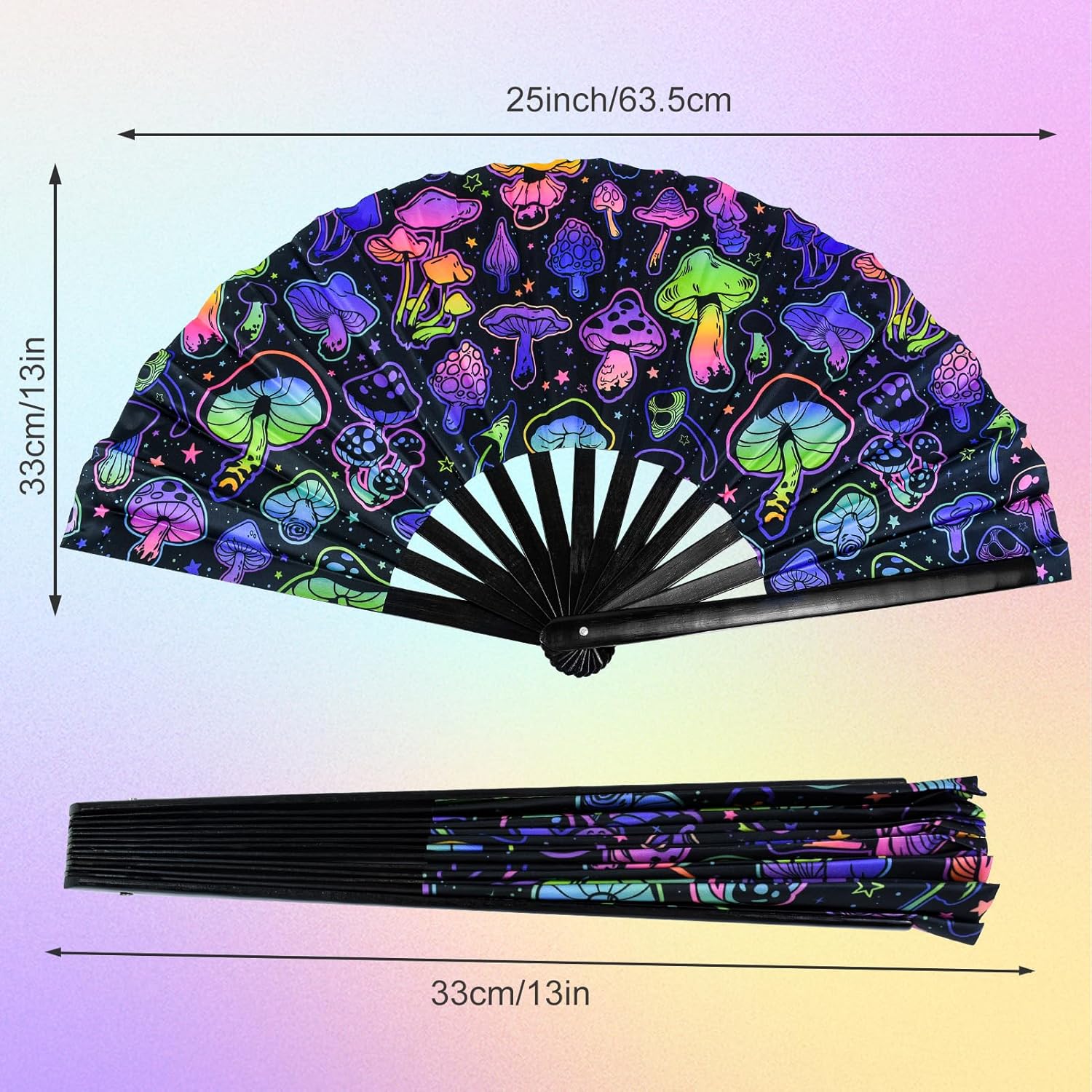 Rave Folding Fan, Large Rave Clack Folding Hand Fan UV Glow Popping Handheld Foldable Silk Fan for Music Party Drag Queene Dance Performance Decoration Gift - Image 2