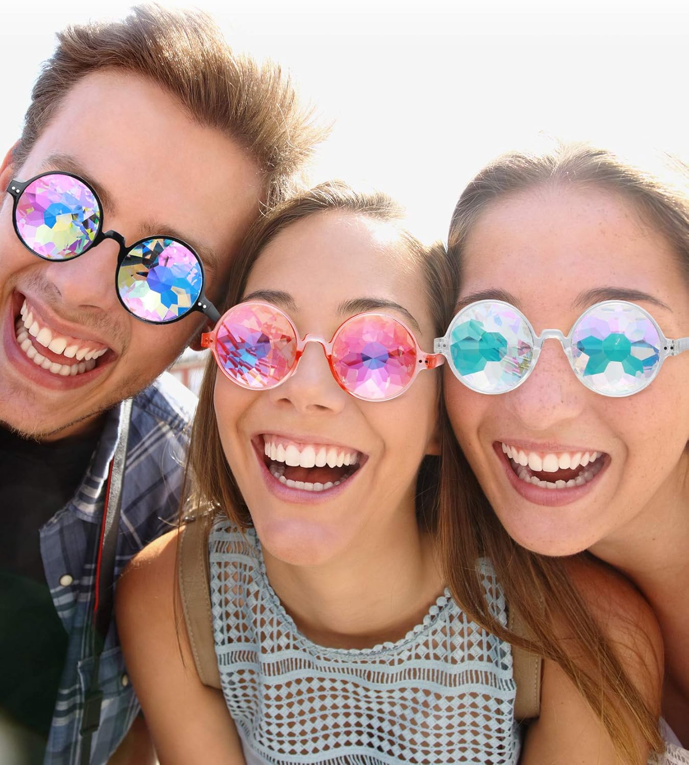 Yaomiao 3 Pieces Festival Kaleidoscope Rave Glasses Goggles Kaleidoscope Sunglasses Diffraction Glasses Prism Rainbow Sunglasses - Image 5