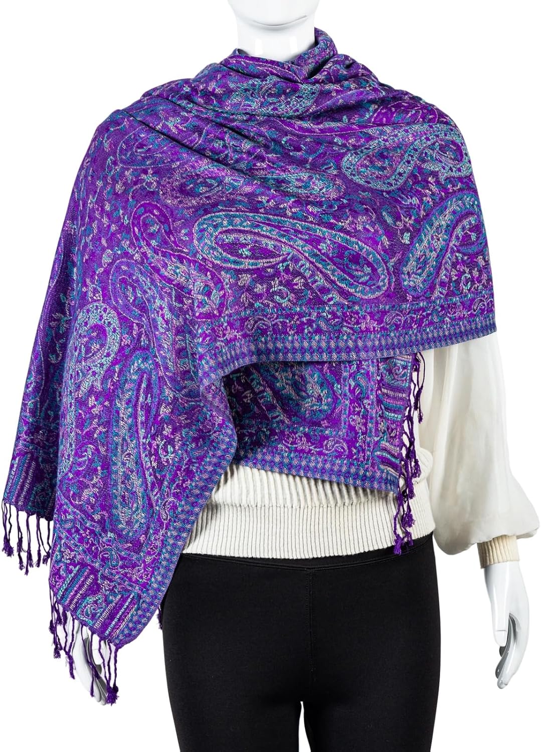 AUSEKALY Pashmina Feel Shawls Wraps for Women Rave Scarf Soft Silky Reversible Men Scarves - Image 3