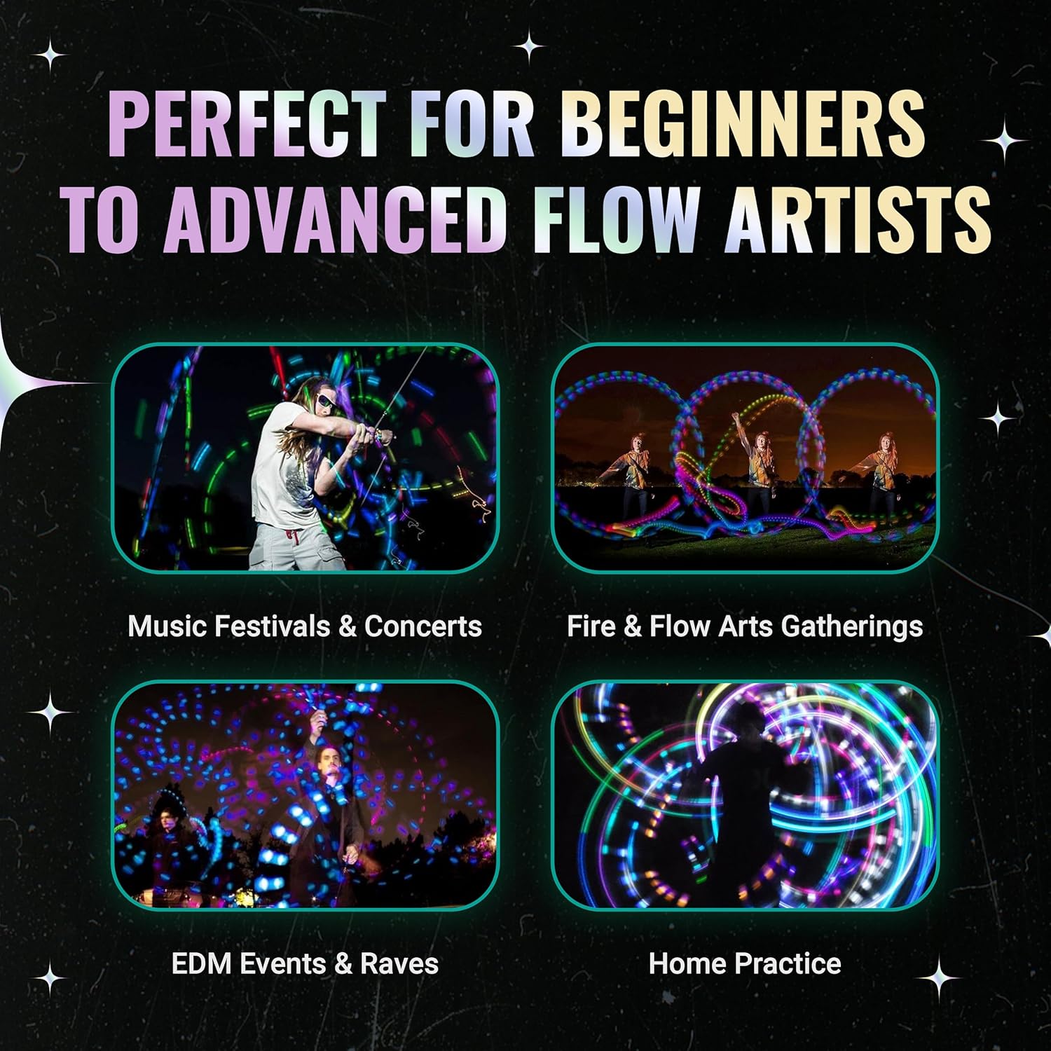 UltraPoi HelixPoi Set - Helix Poi w/Non-LED Knob Handles - 70+ Brilliant Color Modes & Patterns - LED Poi Glow Stick Lights w/Soft Durable Cases & Adjustable Leashes - Flow Arts Light Spinning Toy - Image 5