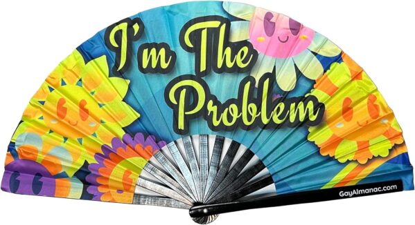 PandaTak Large Funny Folding Handheld Fans: 13-inch Bamboo Rave Fan, Foldable and Perfect for Gay Parties, EDM Festivals and Ravers (I’m The Problem)