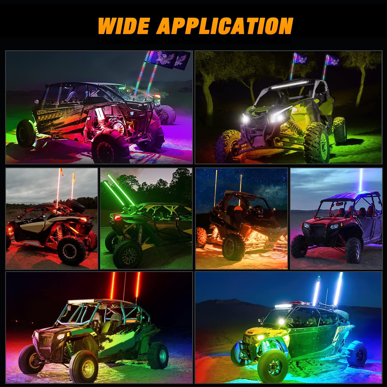 Nilight 2PCS 3FT RGB LED Whip Light and 4 PCS Rock Lights Combo, Remote & App Control w/DIY Chasing Patterns Stop Turn Reverse Safety Antenna Lighted Whips for ATV UTV - Image 8